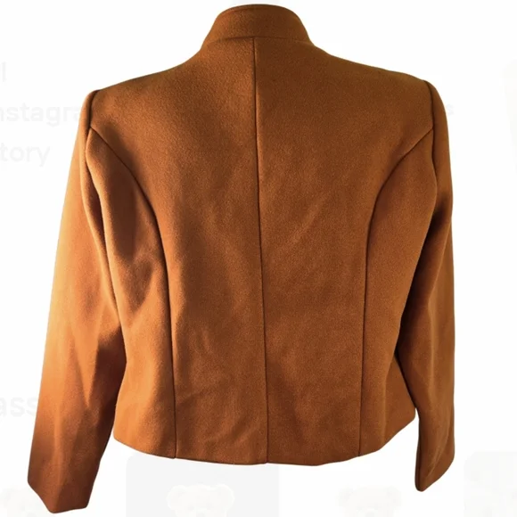 Felt Military Style Cropped Jacket Gold Buttons Lined Rust Color Size XL - Picture 5 of 9